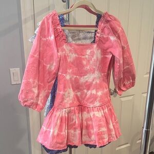 LoveShackFancy Pink Tie-Dye Mini Dress